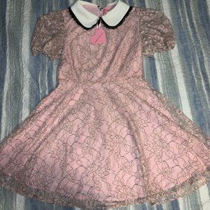 DOLLS KILL SUGARTHRILLZ PINK COLLARED LACE MINI DRESS SIZE XS
